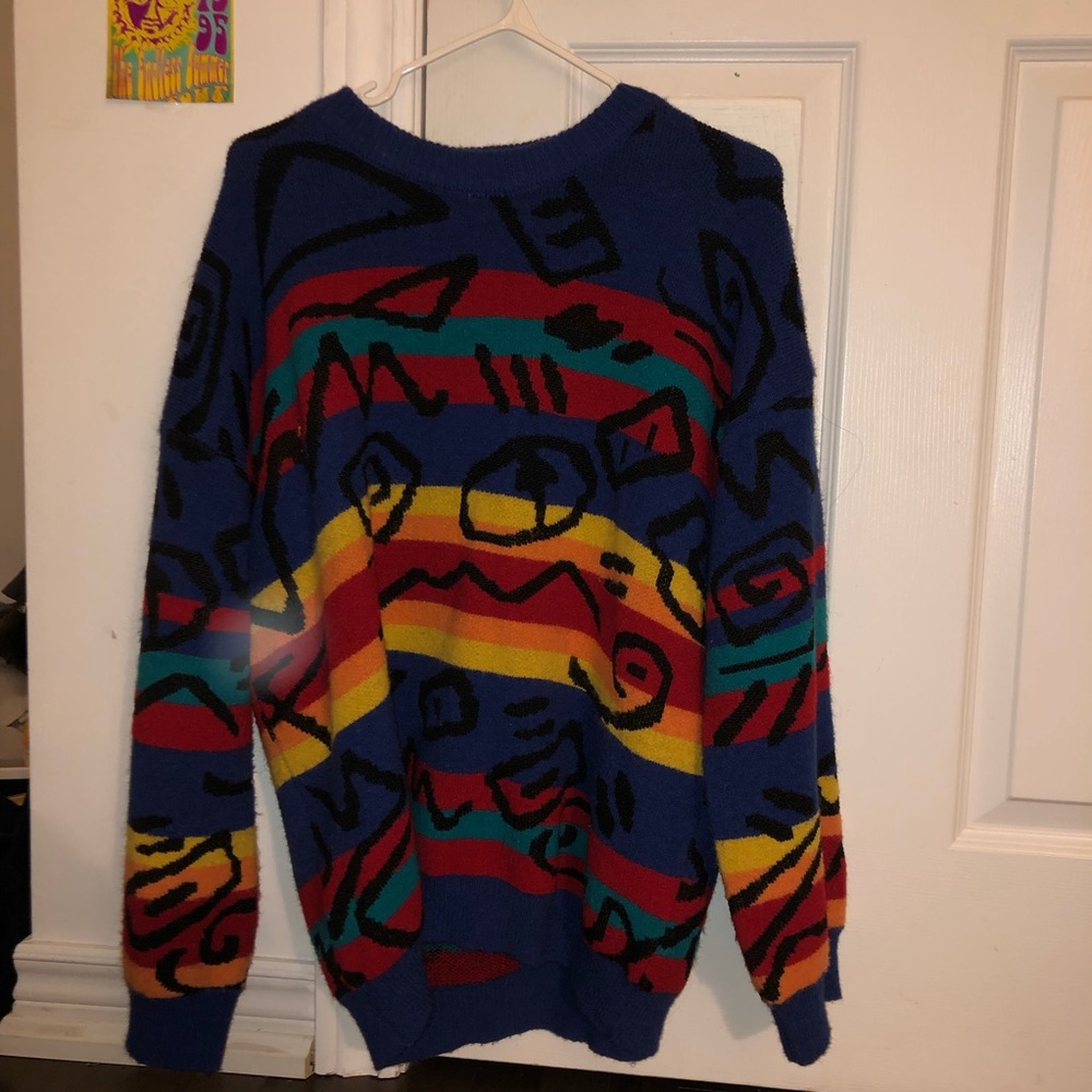 Rainbow Striped Graffiti Sweater